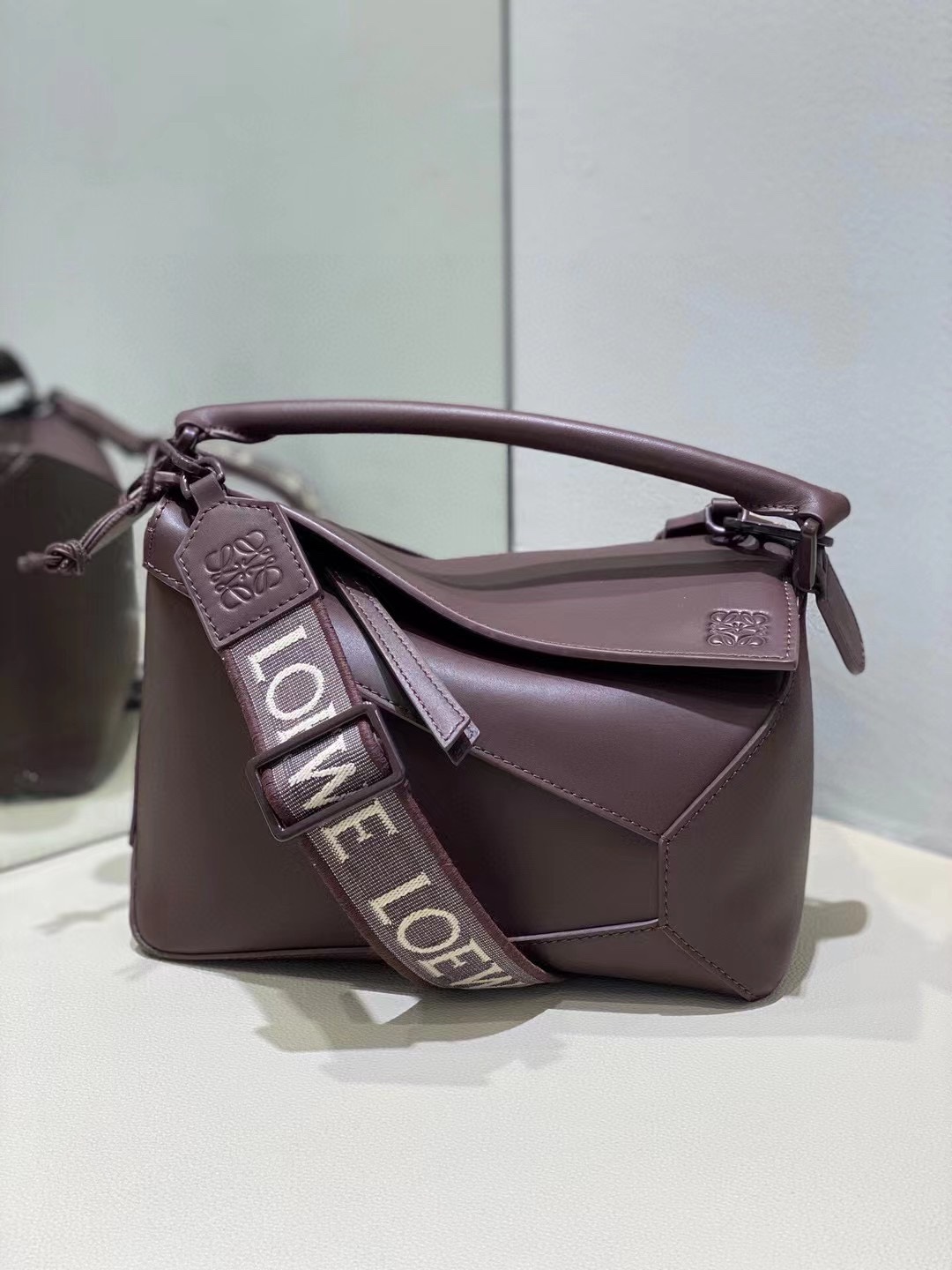 Loewe Small Puzzle Bag in Satin Calfskin Dark Purple